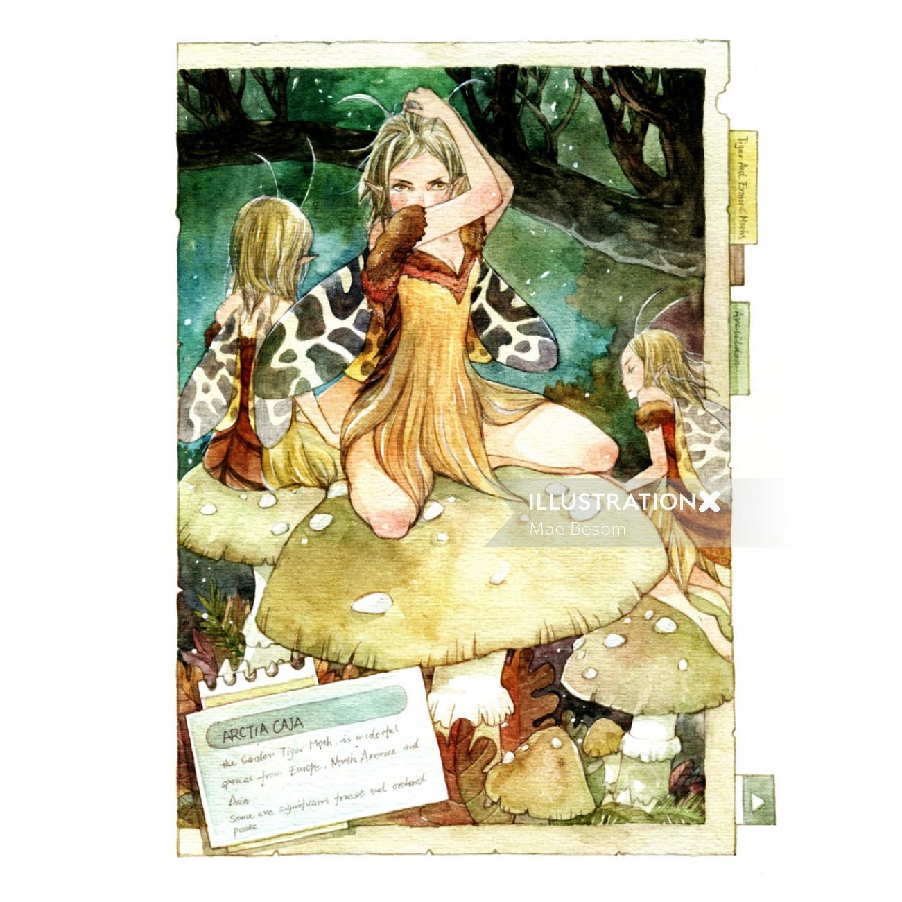 Children fairy on mushroom
