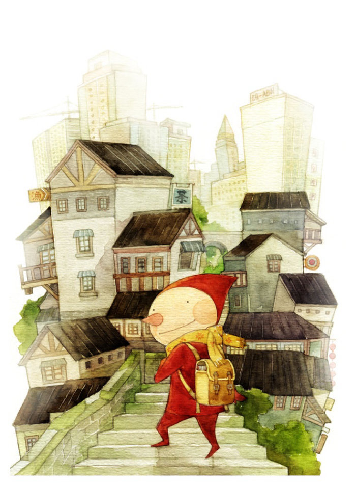 Personagem de desenho animado na cidade