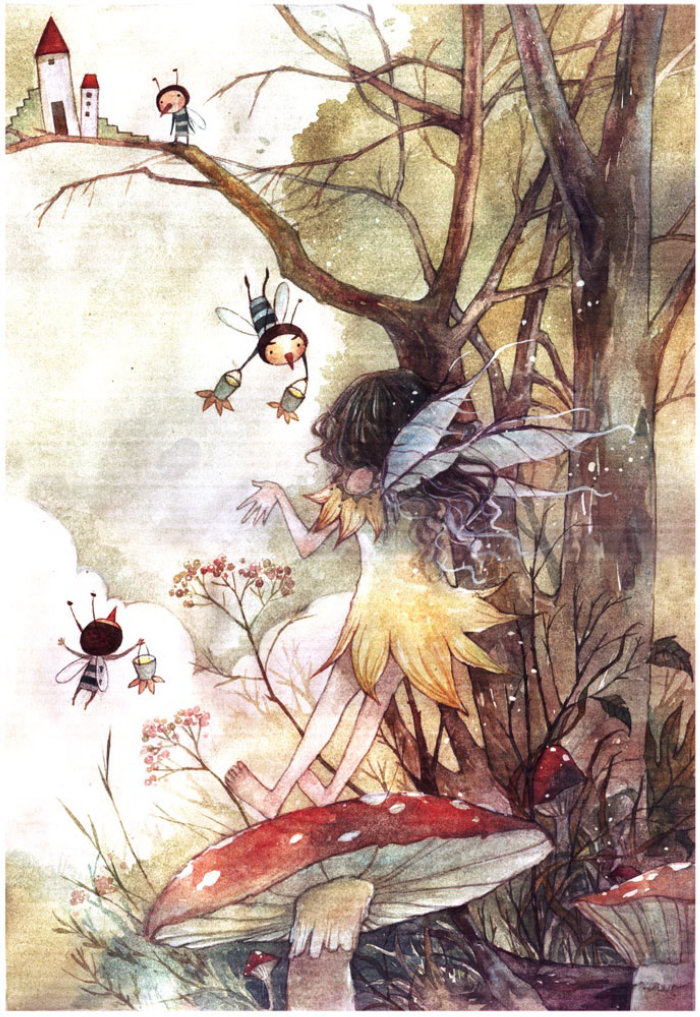 children fantasy illustration palace and fairies
