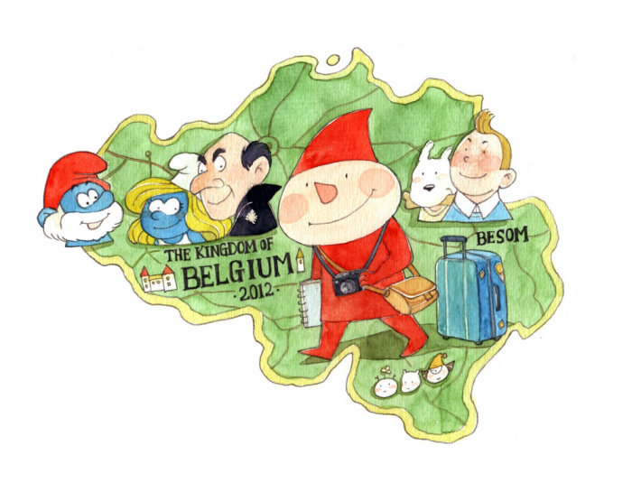 Ilustração de personagens de desenhos animados infantis no mapa