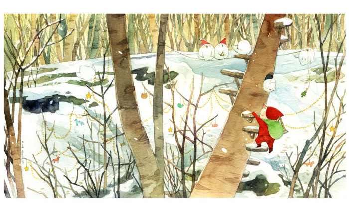 ilustração infantil de animais na neve