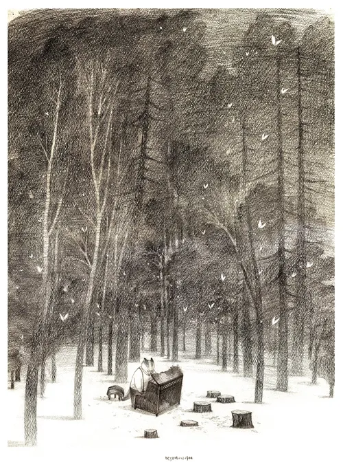 Flache Farbillustration eines Wolfes mit Klavier

