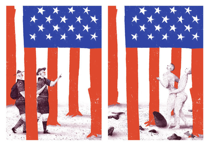 Ilustração satírica da bandeira americana