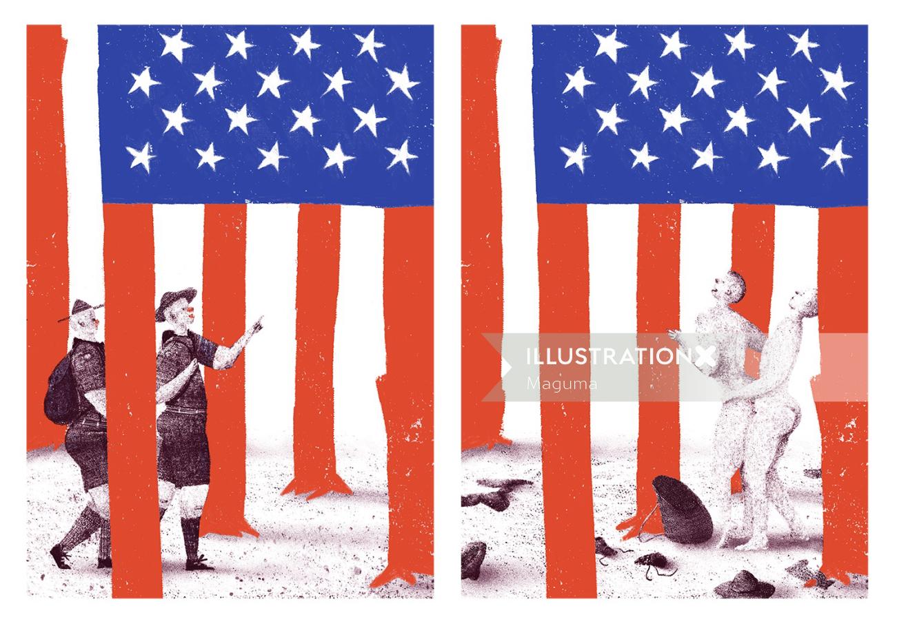 Satirical illustration of american flag