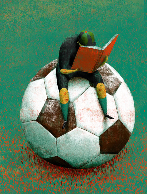 一起展示足球和文学的插图