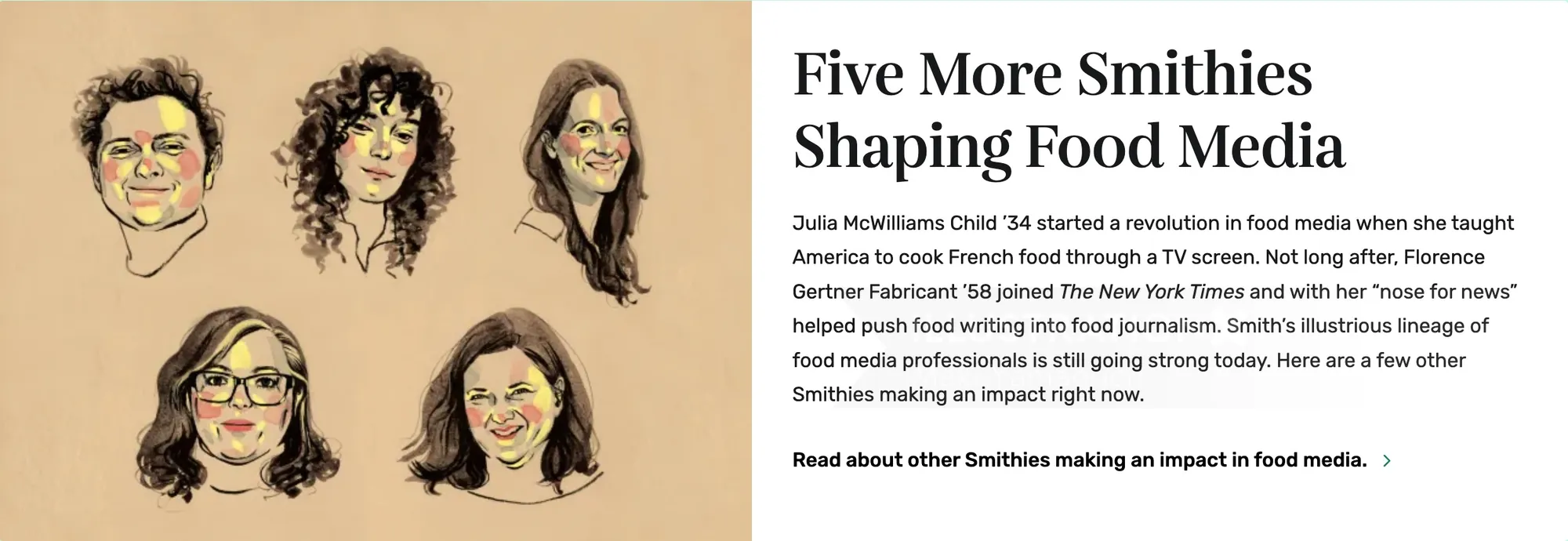 Portraits of five Smith College alumni shaping food media by Maki Yamaguchi