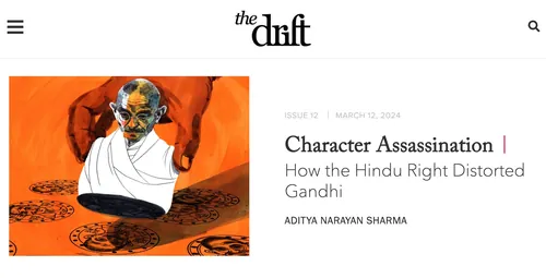 Illustration of Gandhi with orange background by Maki Yamaguchi