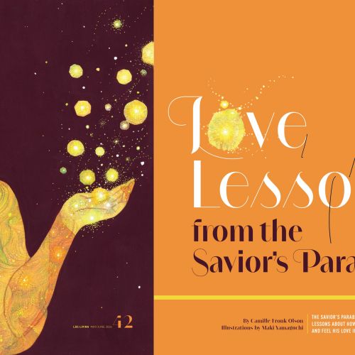 Illustration of woman with glowing lights, inspired by Savior's parables by Maki Yamaguchi