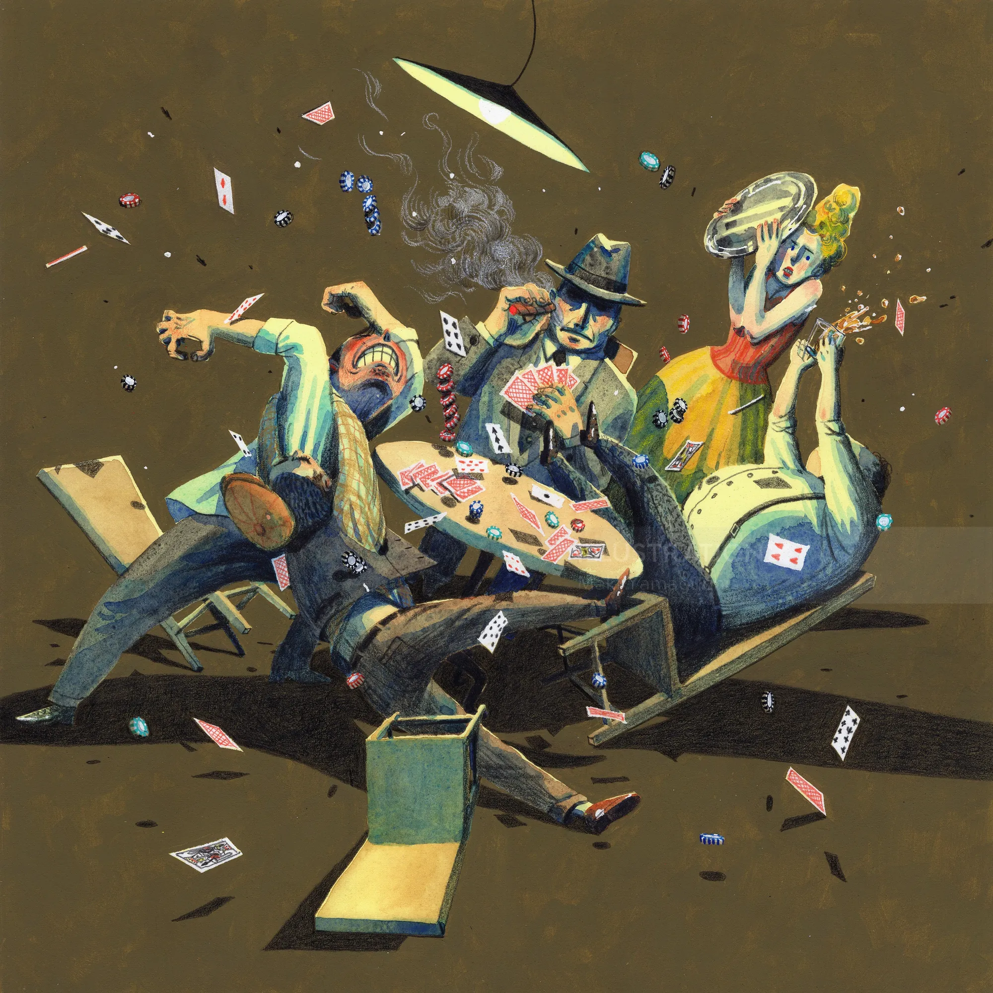 Chaotic poker game with players falling in turmoil by Maki Yamaguchi