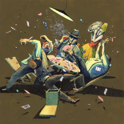 Chaotic poker game with players falling in turmoil by Maki Yamaguchi