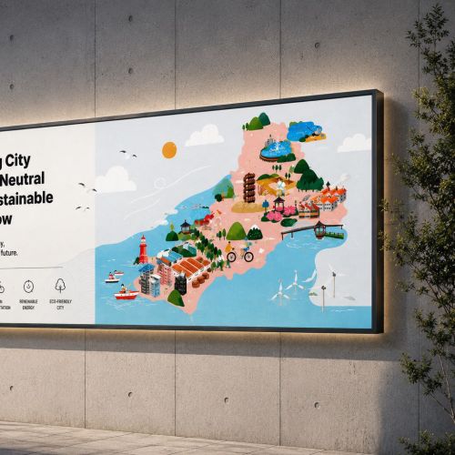 Illustrated map with landmarks promoting Siheung City's sustainability by Makoon