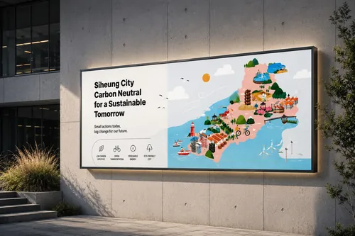 Illustrated map with landmarks promoting Siheung City's sustainability by Makoon