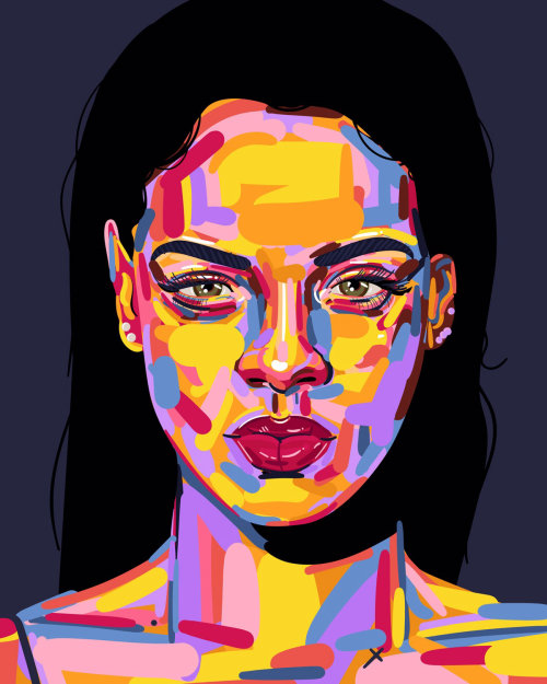 蕾哈娜（Rihanna）的肖像插图by Mallory Heyer