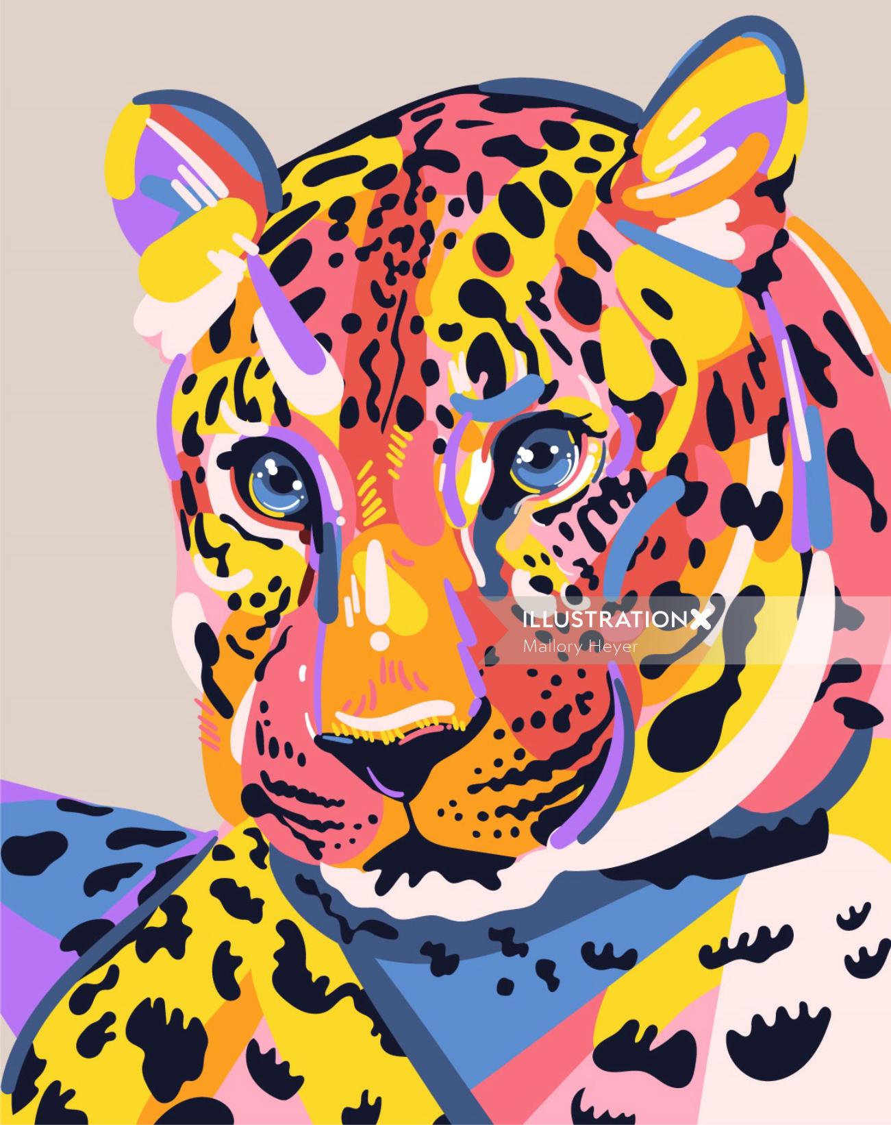 Ilustração do retrato de Amur Leopard por Mallory Heyer