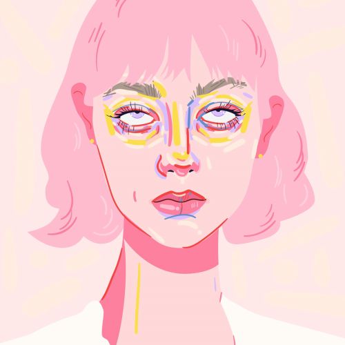 Portrait illustration of a girl rolling her eyes