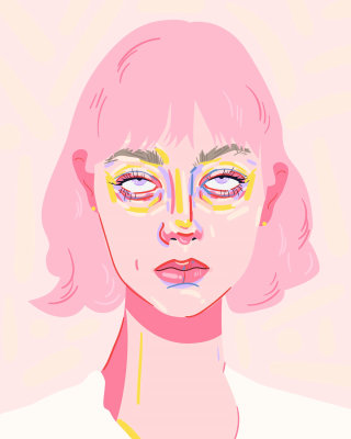 Portrait illustration of a girl rolling her eyes