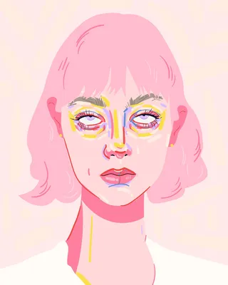 Portrait illustration of a girl rolling her eyes