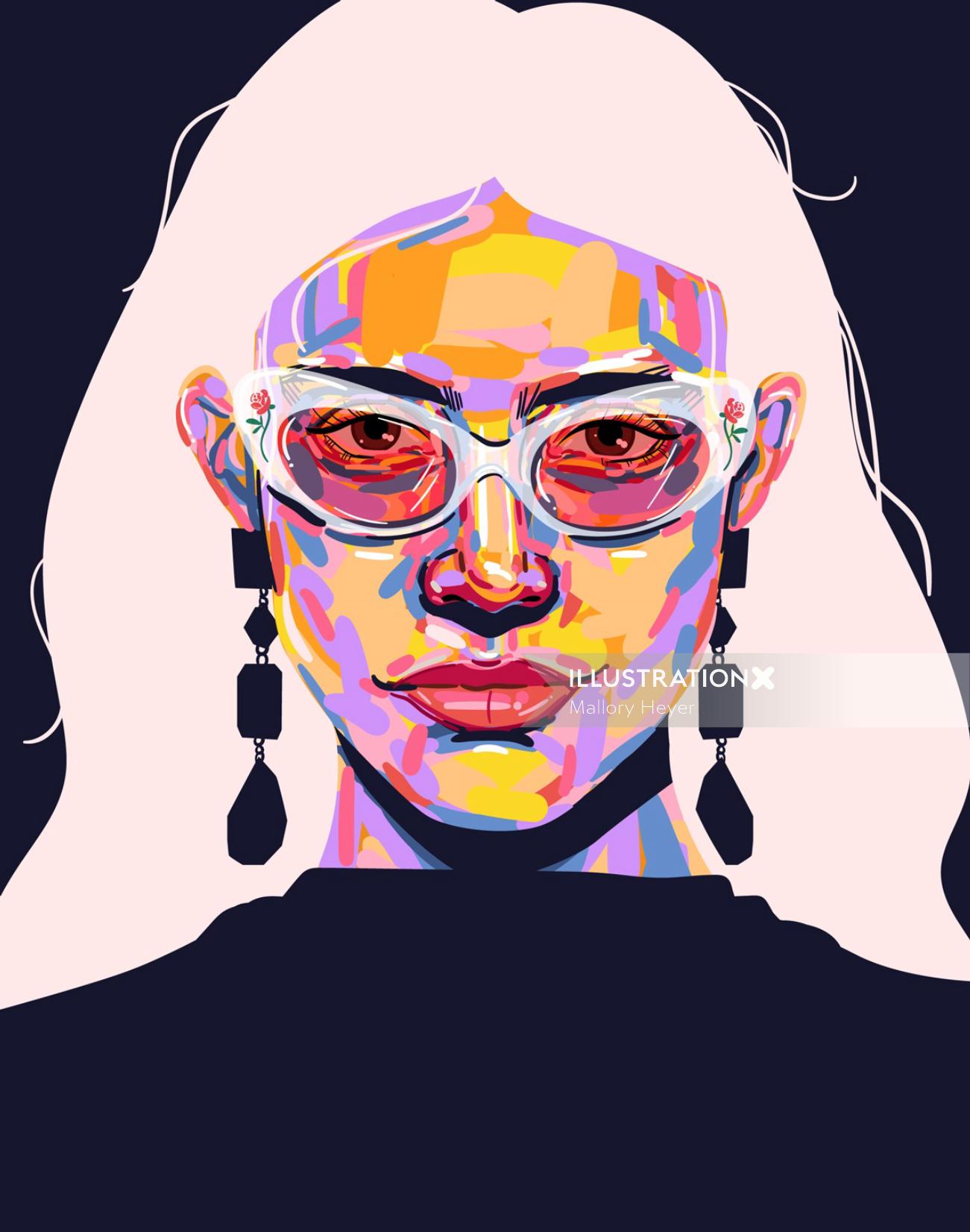 Portrait illustration of a woman wearing sunglasses