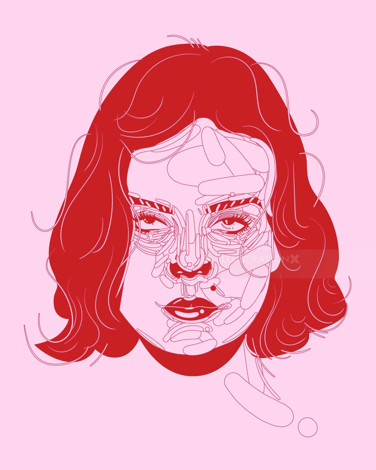 Abstract red line art portrait of a woman by Mallory Heyer