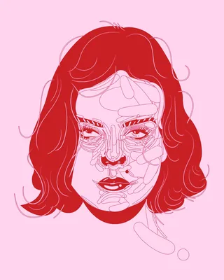 Abstract red line art portrait of a woman by Mallory Heyer