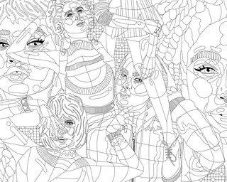 Intricate abstract faces and figures line drawing by Mallory Heyer