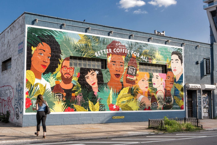Illustration murale pour les débuts du café à froid Califia chez Whole Foods