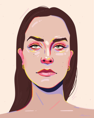 Arte realista de una mujer poniendo los ojos en blanco.
