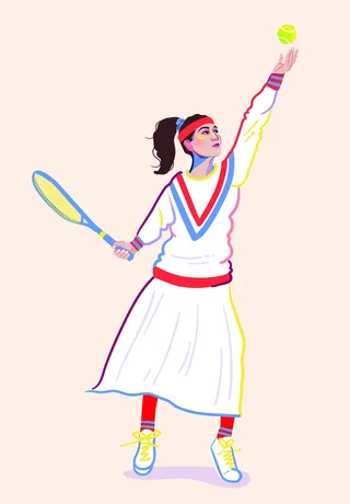 Vintage tennis costume editorial artwork