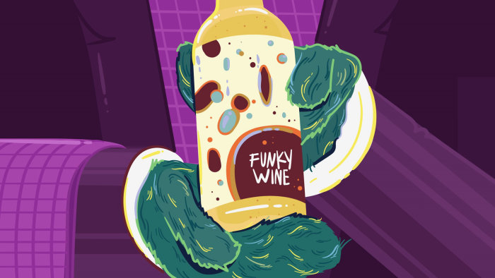 Ilustración de comida y bebida de vino funky para PUNCH