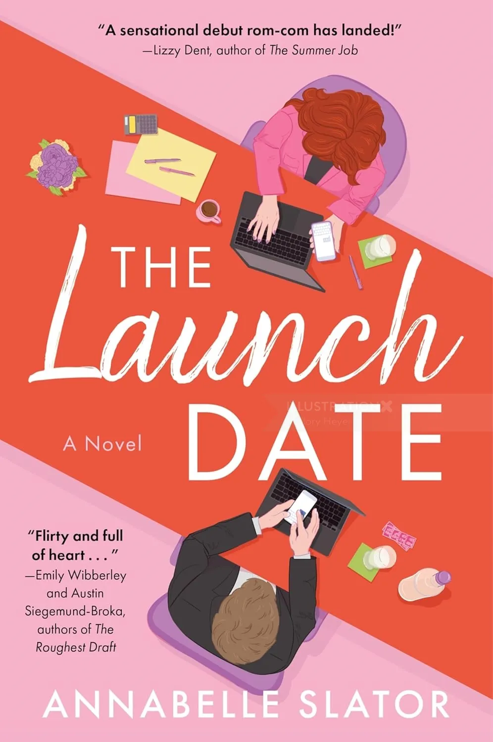 Book cover showing two people working on laptops for The Launch Date