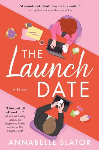 Book cover showing two people working on laptops for The Launch Date