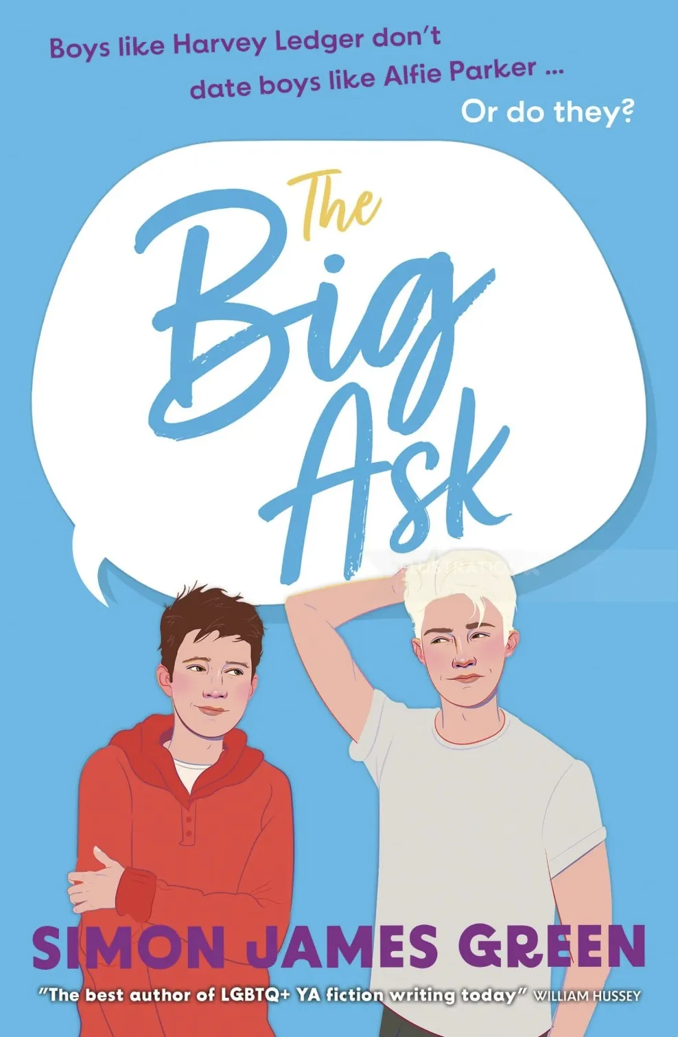 Book cover showing two boys and title 'The Big Ask' on blue background.