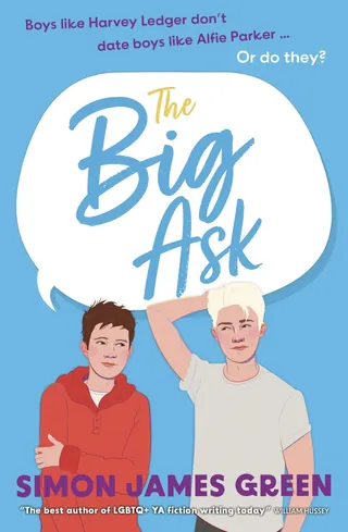 Book cover showing two boys and title 'The Big Ask' on blue background.