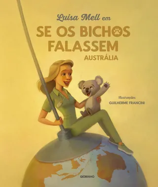 Illustration of a woman sitting on a globe holding a koala bear