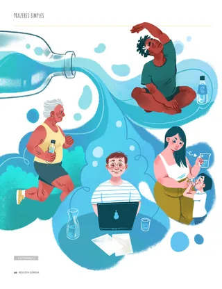 Illustration of diverse people hydrating and doing activities by Manu Cunhas