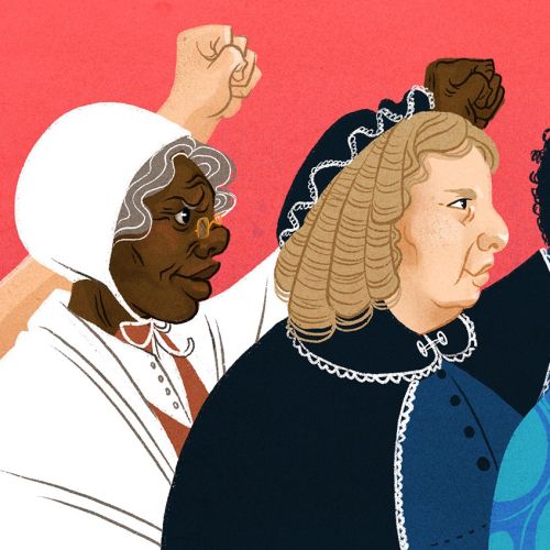 Four diverse women raising fists in solidarity by Manu Cunhas