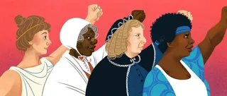 Four diverse women raising fists in solidarity by Manu Cunhas