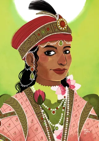 Royal Indian prince portrait wearing ornate jewelry and traditional clothing by Manu Cunhas