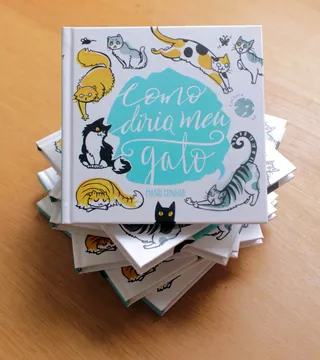 Book cover with various illustrated cats by Manu Cunhas