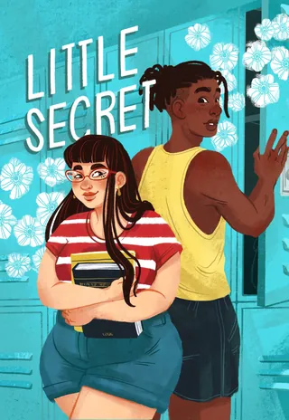 Girl and boy sharing a secret in a school hallway with lockers