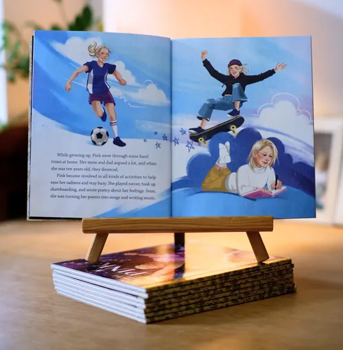 Illustrated children's book by Manu Cunhas showing children playing sports and reading