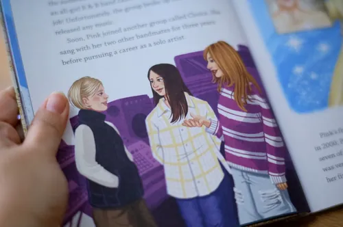 Illustration by Manu Cunhas of three young women beside a purple sofa