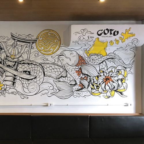 Mural art at Japanese food restaurant
