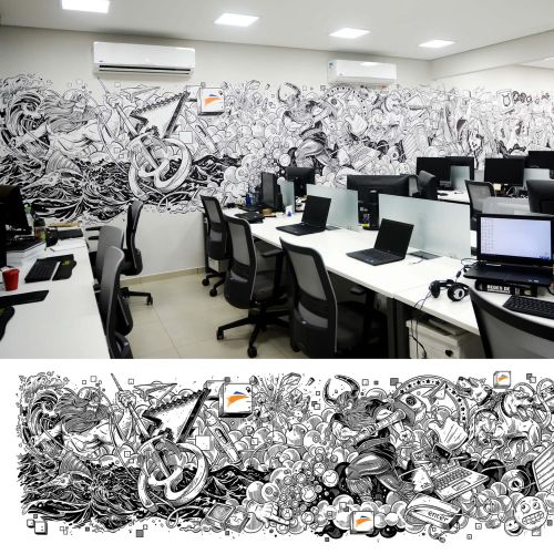Technology and Mythology mural art for office interior