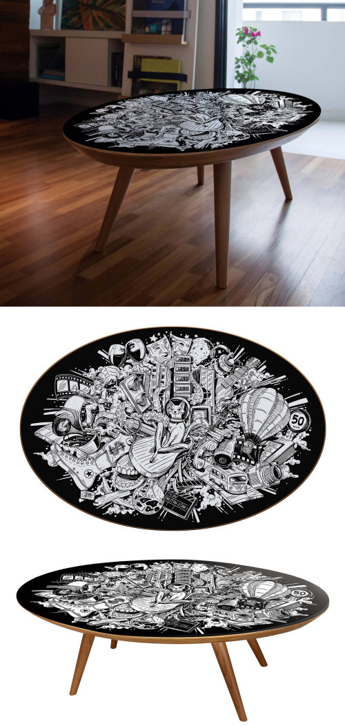 Fantasy art on side table by Marcelo Anache 
