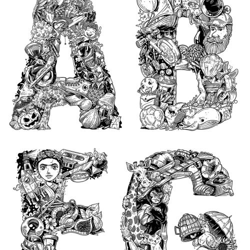 Black and White Illustrated Alphabets