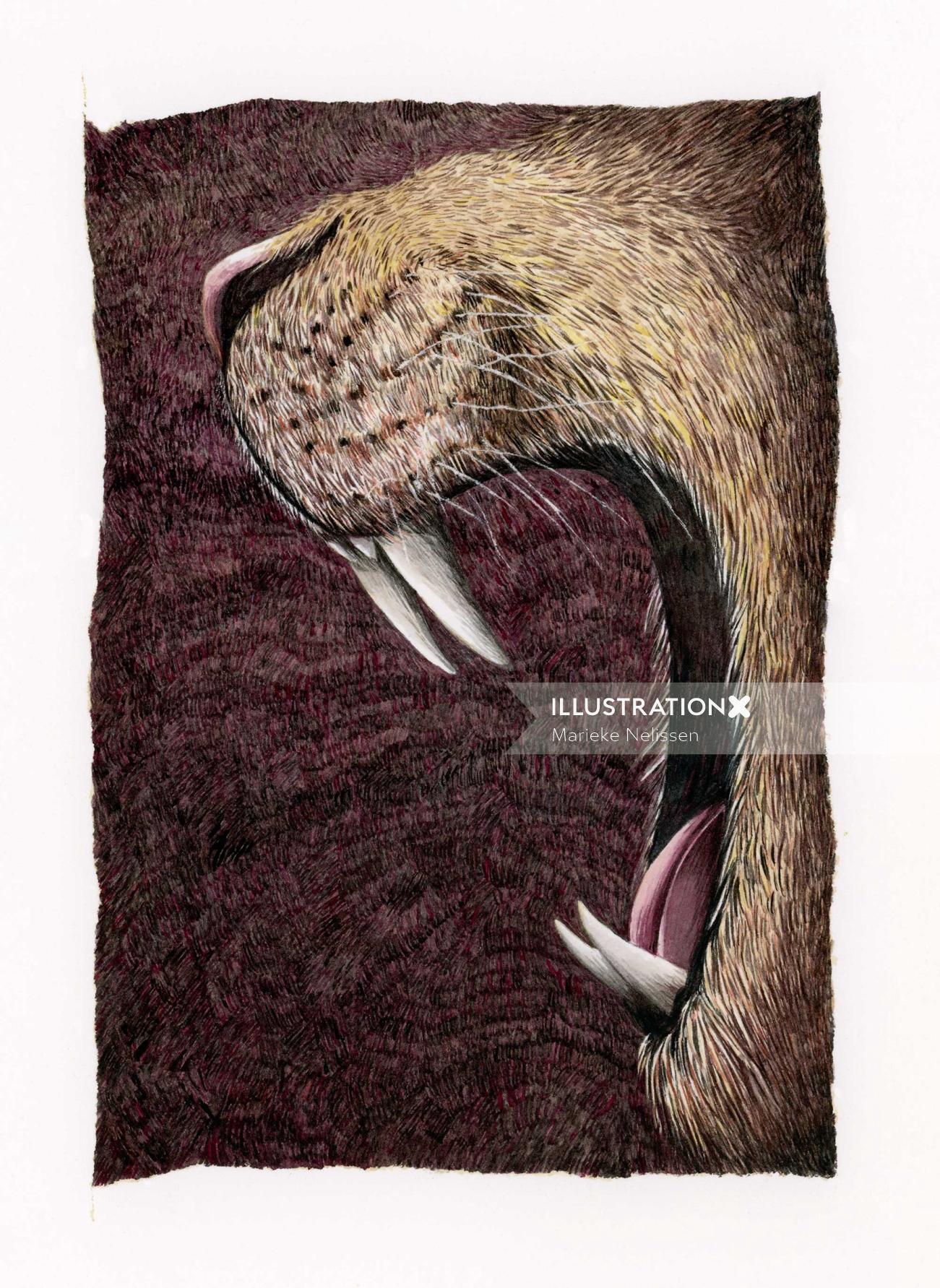 Ilustração de guache rugindo de leão por Marieke Nelissen