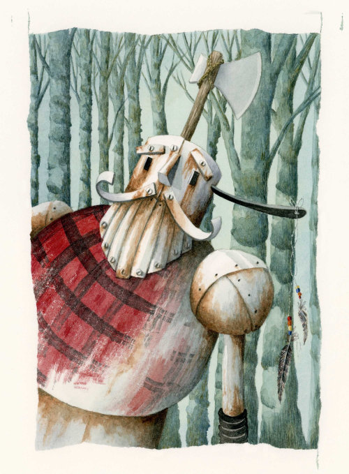 Gouache illustration of forester from the wizard of Oz.