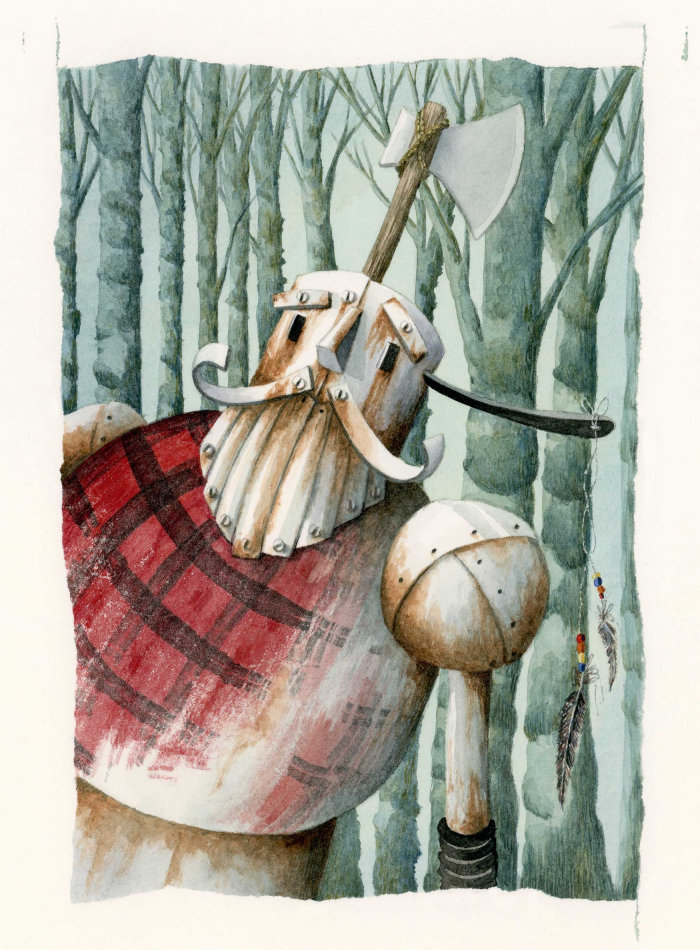 Gouache illustration of forester from the wizard of Oz.