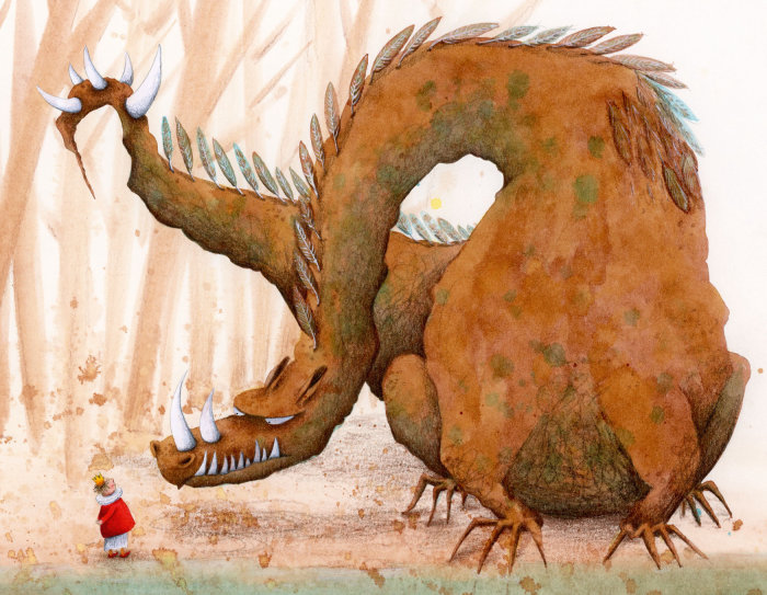 King meeting dragon at the waterfront.illustration